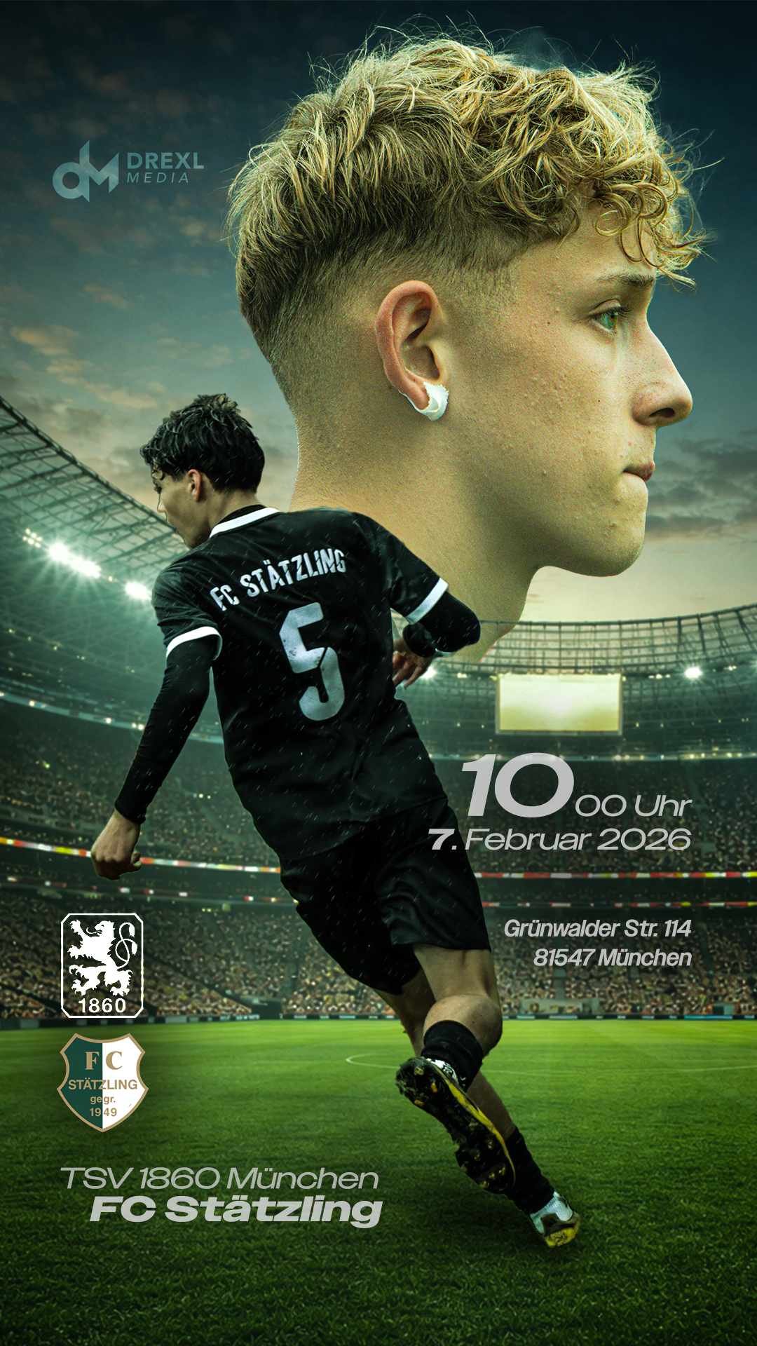 Matchday-Grafik TSV 1860 München gegen FC Stätzling, gestaltet von Drexl Media
